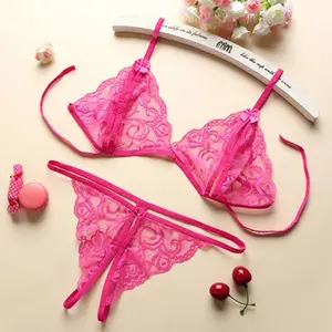 Bra Set Open G String Lingerie Wanita Bra Transparan Renda A129 Tali bisa disesuaikan Tidur