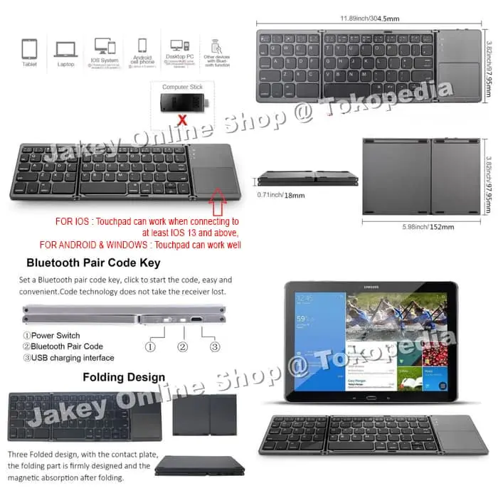 Wireless Bluetooth Foldable Keyboard Touchpad Lipat 3 2