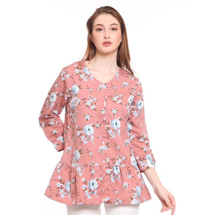 Gambar Basix - Wilfred Flower Printed V-Neck Pink Blouse - Motif Bunga dari Mal Golden Truly Store Kota Administrasi Jakarta Utara Tokopedia