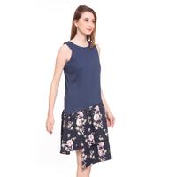 Gambar Basix - Linda Ruffle Floral Printed Dress - Biru Navy Motif Bunga dari Mal Golden Truly Store Kota Administrasi Jakarta Utara 3 Tokopedia