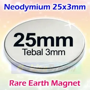 Strong Magnet Neodymium 25x3mm Silinder 25x3 mm 25mm x 2mm N52 Glossy