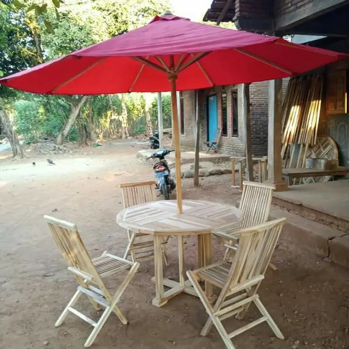 MEJA KURSI PAYUNG - MEJA PAYUNG - MEJA TAMAN KAYU JATI (BLM CAT)