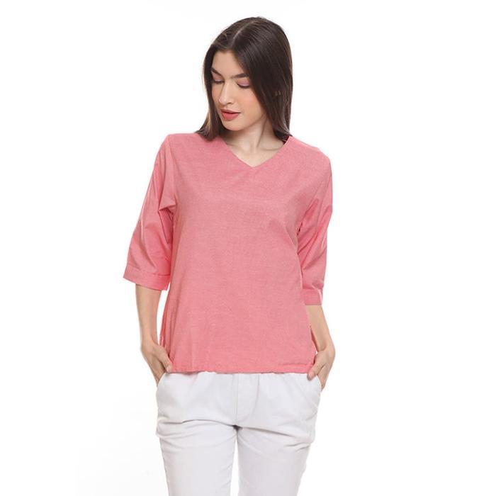 Gambar Basix - Birdella Blouse Pink - Atasan Wanita V-Neck Lengan 7/8 dari Mal Golden Truly Store Kota Administrasi Jakarta Utara Tokopedia