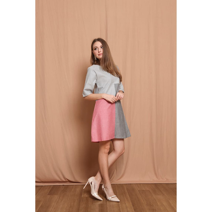 Gambar Naivee - Myesha Dress Grey-Pink - Terusan Cantik Kombinasi Warna - 10 dari Mal Golden Truly Store Kota Administrasi Jakarta Utara Tokopedia