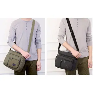 TAS SELEMPANG PRIA Elegan & Praktis Bahan Kanvas Berkualitas Tinggi Ukuran 24x30x10 cm Warna Hijau & Khaki Tas Import