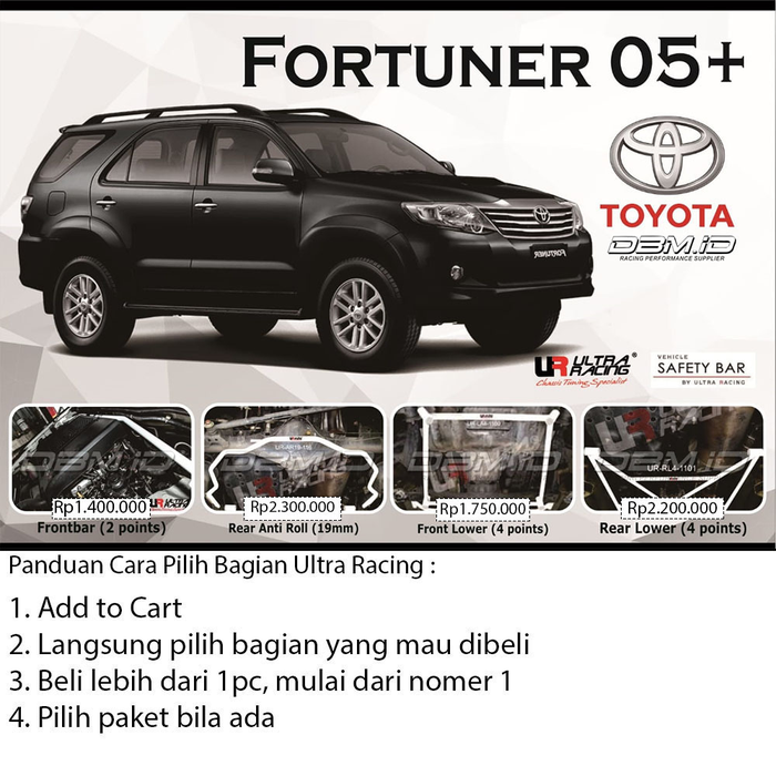 Gambar Fortuner 2005+ DBM Strutbar Stabilizer Ultra Racing - Front dari DBM.ID Kota Surabaya 5 Tokopedia