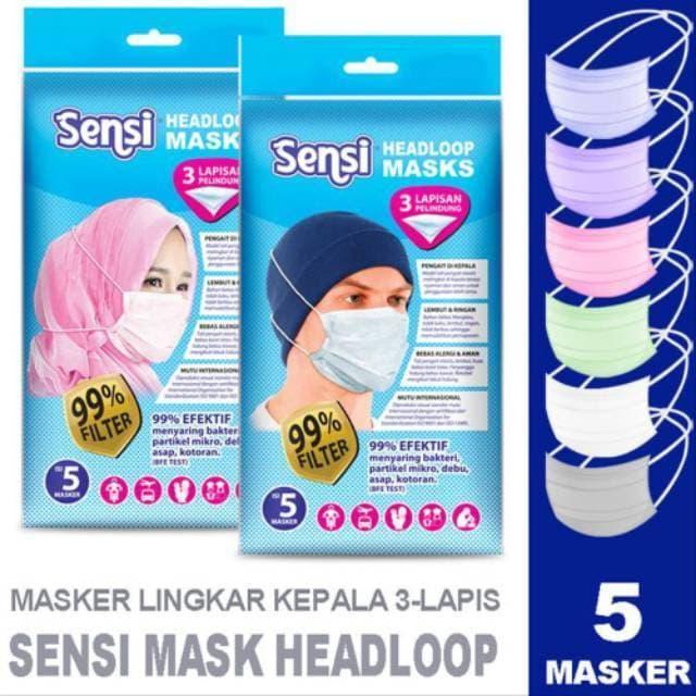 Masker sensi headloop hijab sachet ready siap kirim original face mask