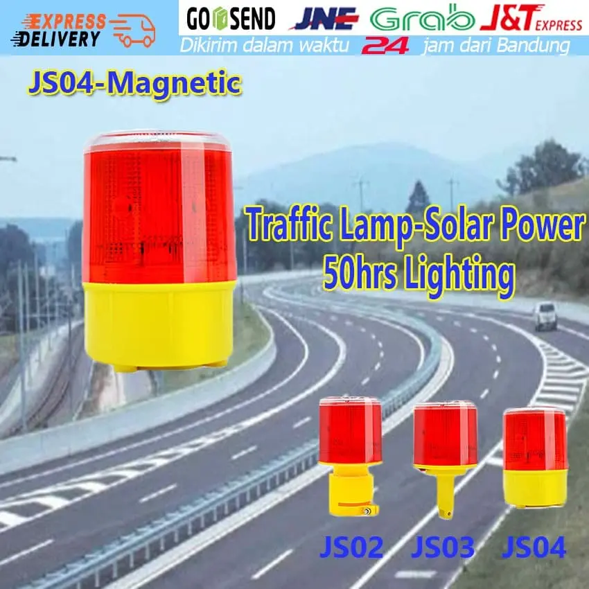 Megnetic Daya Surya Lampu Peringatan LED Warna Merah Lalu Lintas