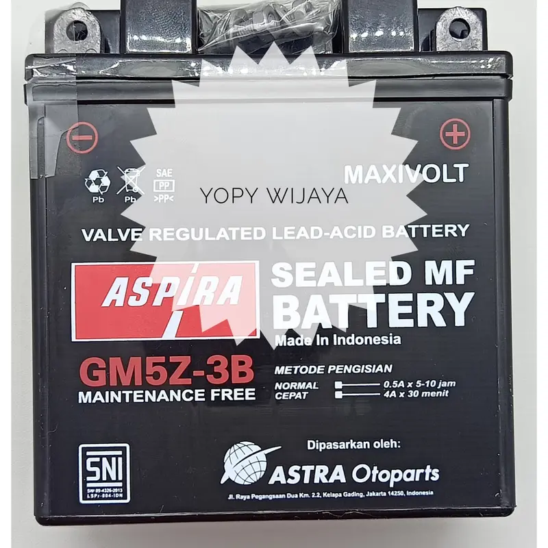 AKI ACCU BATERE BATERAI KERING GT6A ATAU GM5Z3B ASLI ASPIRA ASTRA 5Ah 0