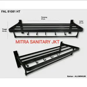 Rak Handuk + gantungan baju alumunium Hitam 5 baris 60cm