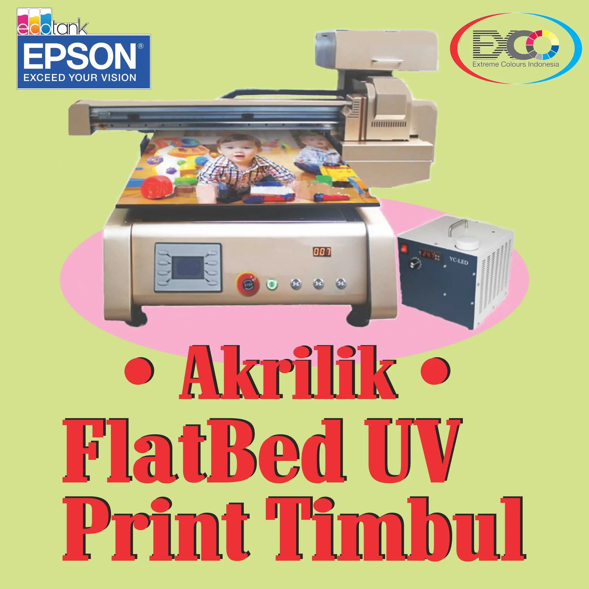 Cetak Flat Bed UV Printer Custom Printing untuk media Datar Akrilik
