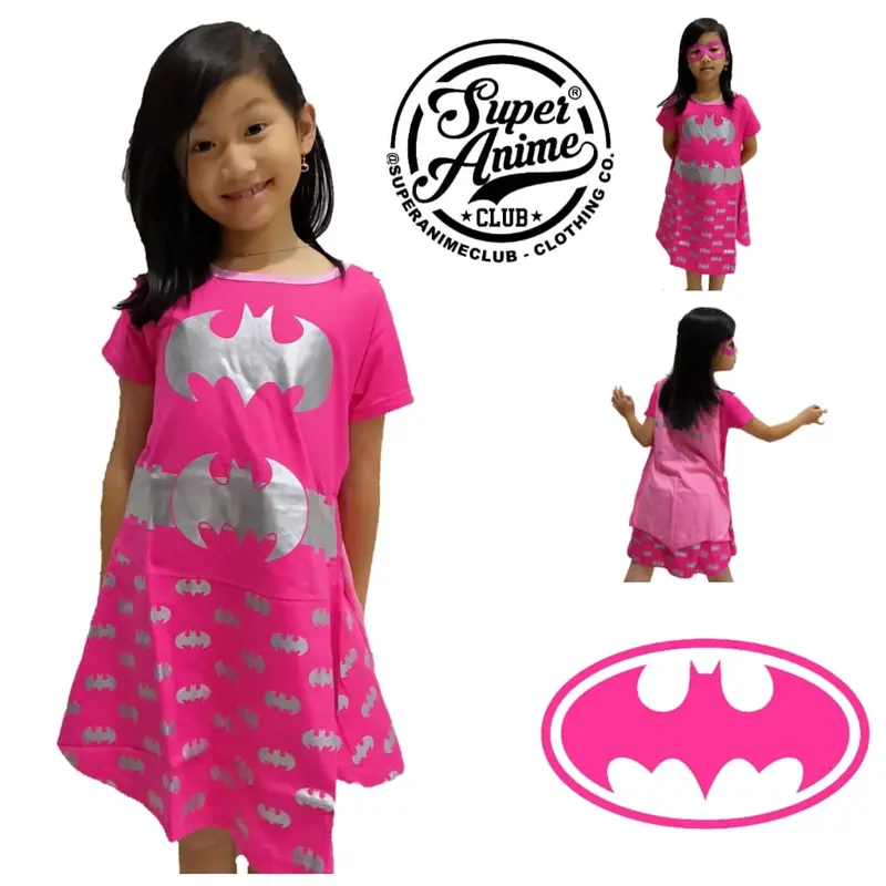Dress Kostum Anak Cewek Bat Girl Pink Silver Baju Superhero 1