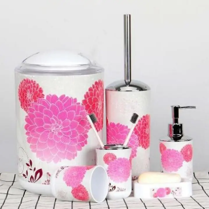 Bathroom Set 6 Pcs / Aksesoris Kamar Mandi Set / Corak Bunga Daun 0