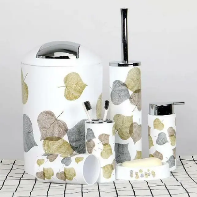 Bathroom Set 6 Pcs / Aksesoris Kamar Mandi Set / Corak Bunga Daun 1