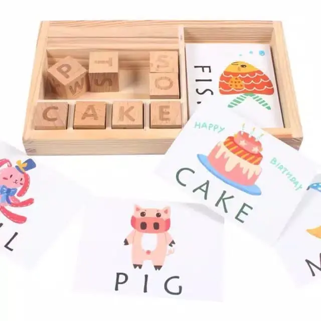 Wooden learning alphabet box - belajar mengeja - mainan edukasi