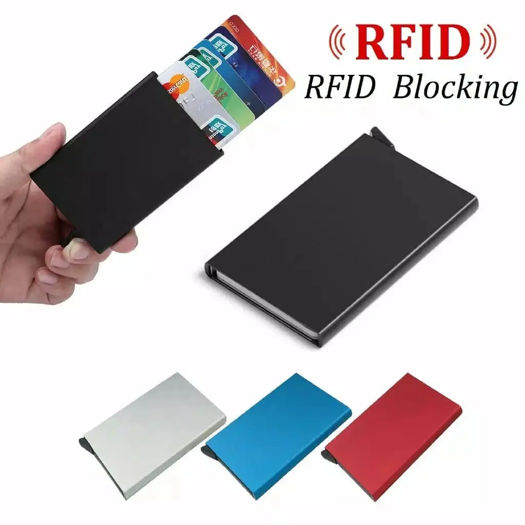 Premium RFID block aluminium card holder auto pop up dompet kartu auto