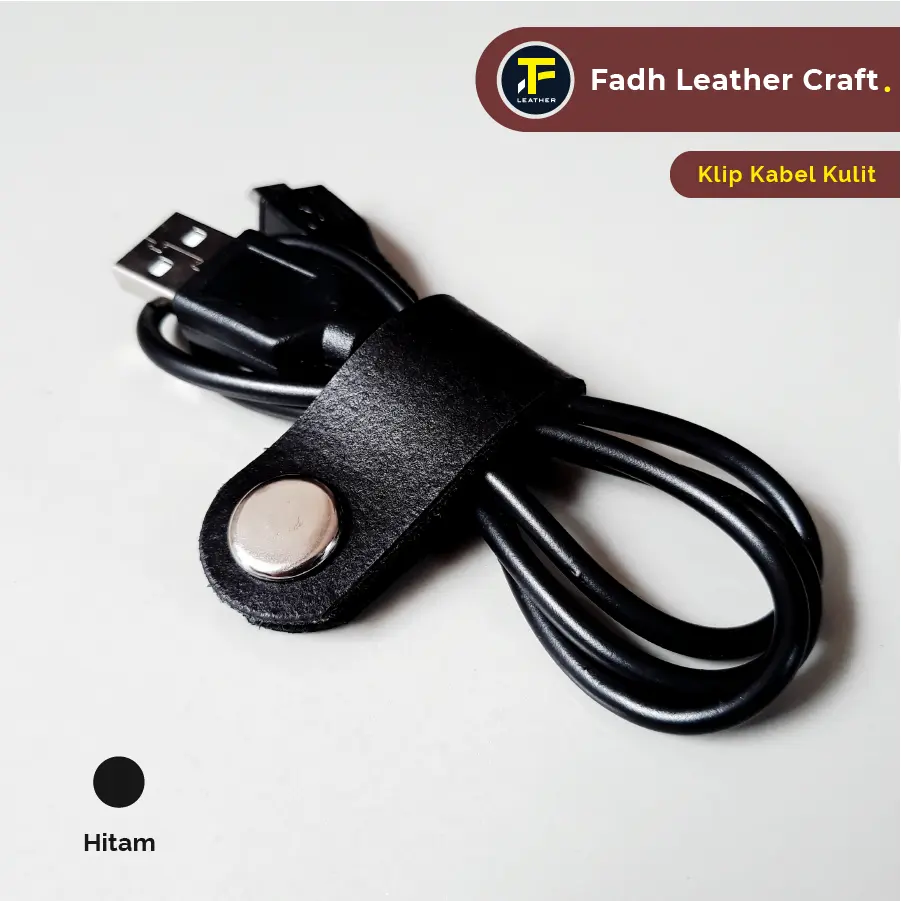 Klip Kabel Kulit Sapi Asli | Model Simple 1 Pcs | Warna Hitam