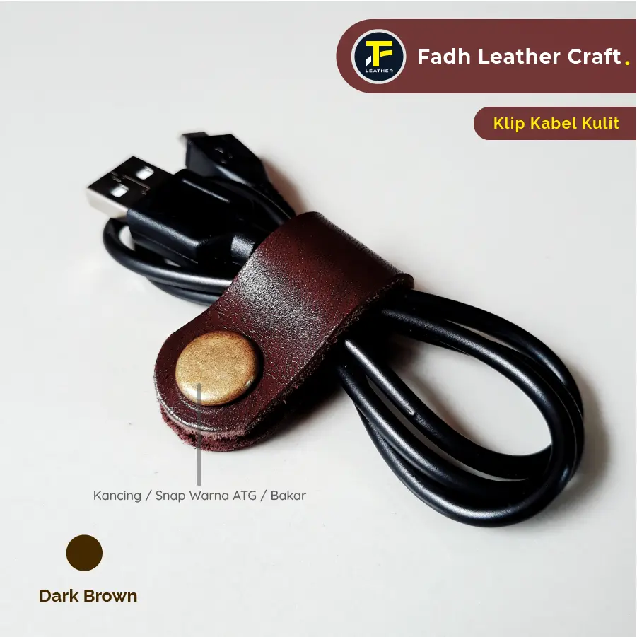 Klip Kabel Data Kulit Sapi Asli - Kancing ATG / Bakar - Dark Brown