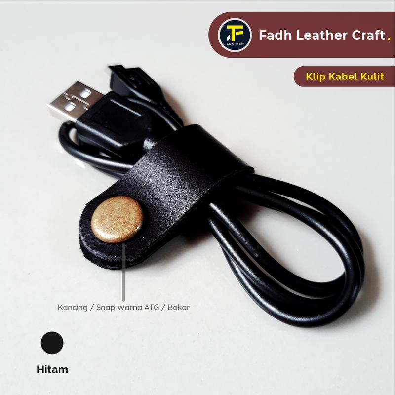 Klip Kabel Data Kulit Sapi Asli - Kancing ATG / Bakar - Warna Hitam 0