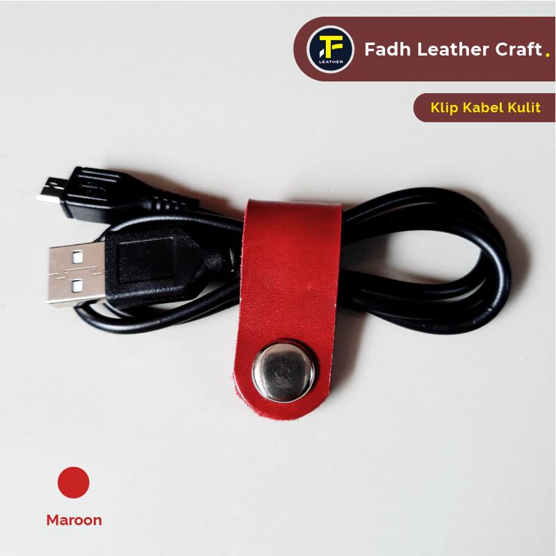 Klip Kabel Kulit Sapi Asli | Model Simple 1 Pcs | Warna Maroon 1