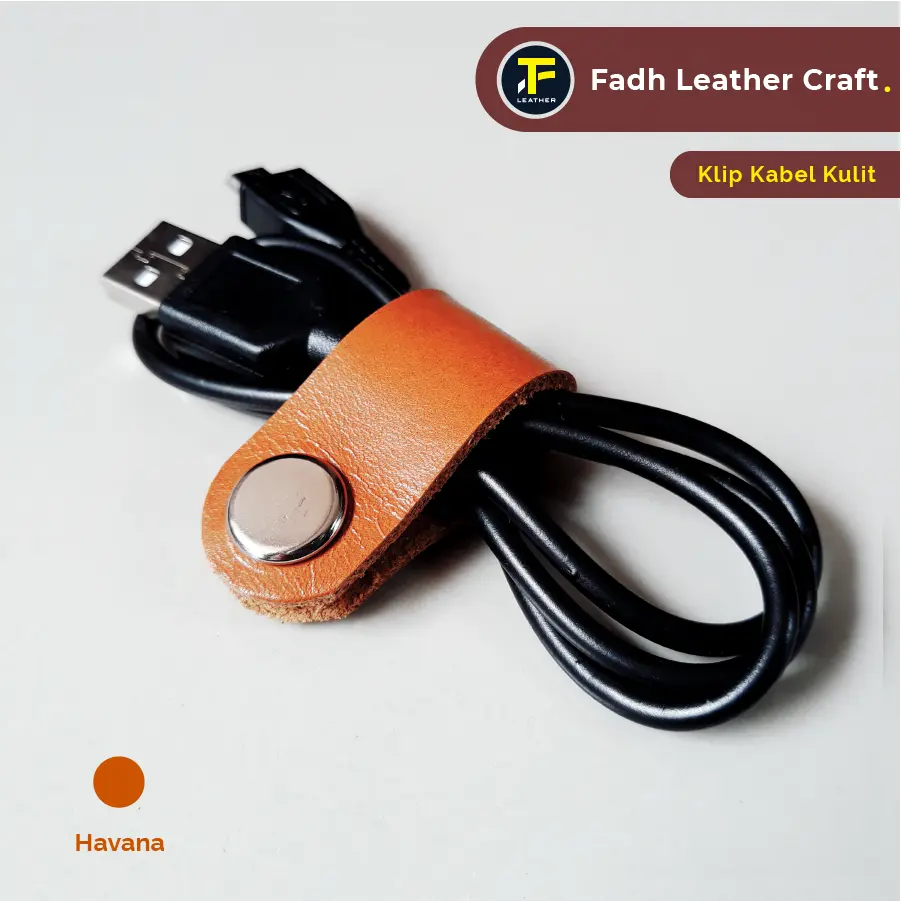 Klip Kabel Kulit Sapi Asli | Model Simple 1 Pcs | Warna Tan