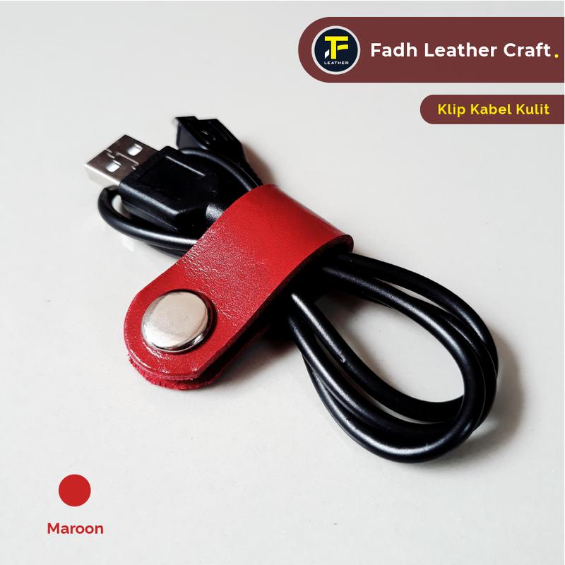 Klip Kabel Kulit Sapi Asli | Model Simple 1 Pcs | Warna Maroon 0