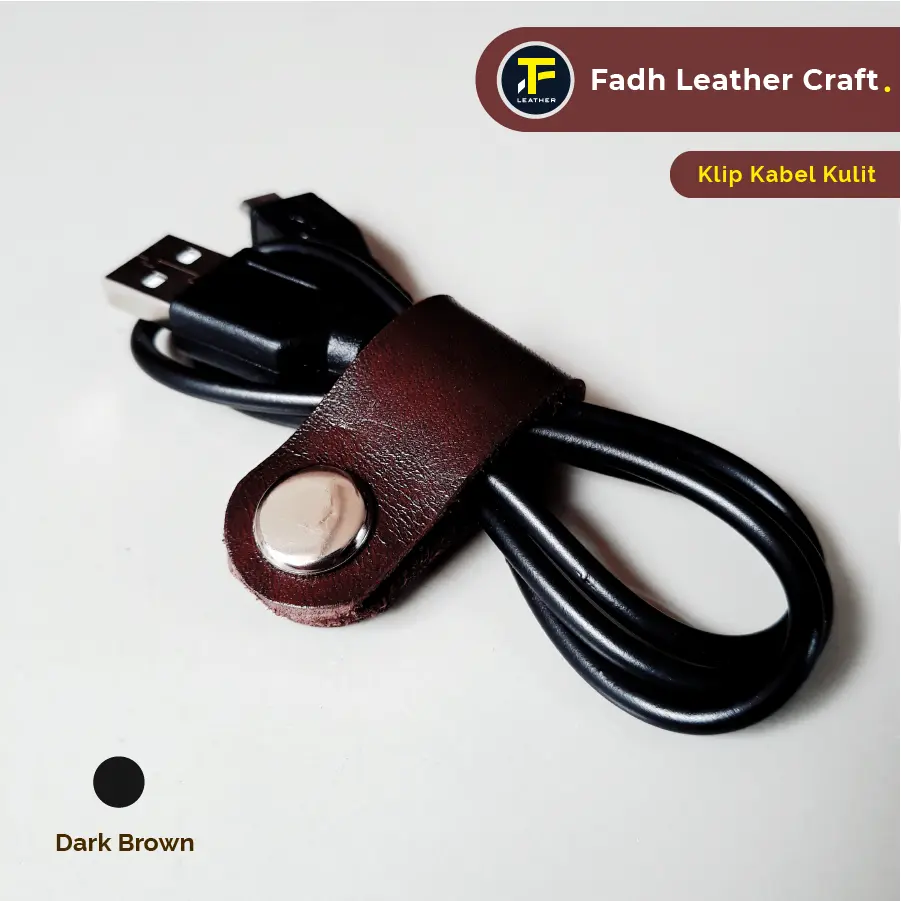 Klip Kabel Kulit Sapi Asli | Model Simple 1 Pcs | Warna Dark Brown