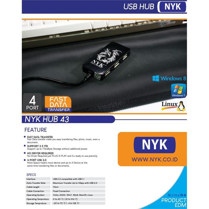 Gambar usb hub 2.0 nyk 43 high speed 4 port dari sr4e Kota Administrasi Jakarta Utara Tokopedia
