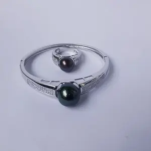 Satu Set Gelang + Cincin Mutiara Laut Hitam / Mutiara Lombok Hitam