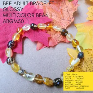 Amber Bee Gelang Kesehatan Dewasa Premium Glossy Multicolor Bean ABGM50 Model Baroque Material Amber Panjang 19 cm Berat 8 gram Manfaat Memperkuat Sistem Imun