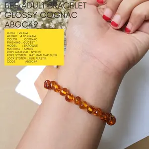 Gelang Amber Dewasa Premium Glossy Cognac ABGC49 By Amber Bee