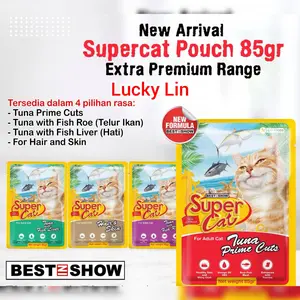 makanan kucing super cat pouch Extra Premium Range 85gr hair and skin