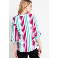 Gambar FAME | 9211460 | Blouse Wanita Lengan 7/8 Detail Zipper Putih Motif Salur Merah/Biru Muda - Putih, S dari FAME Official Kota Surabaya 2 Tokopedia