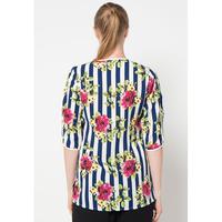 Gambar FAME | 9211445 | Blouse Wanita Lengan 7/8 Motif Salur Floral Navy - XL dari FAME Official Kota Surabaya 2 Tokopedia