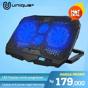 Coolingpad Cooler Laptop 4 Fan Blue LED Lamp LCD - Hitam