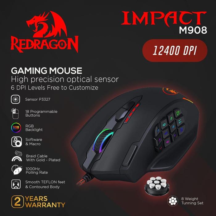 Gambar Redragon Gaming Mouse IMPACT - M908 dari Redragon Indonesia Kota Administrasi Jakarta Utara Tokopedia