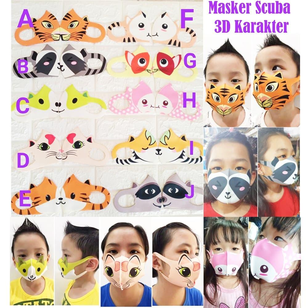 Masker Anak Scuba 3D Aneka Karakter Printing Lucu - A Macan Galak