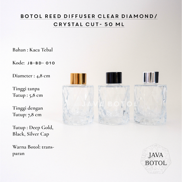 Gambar Botol Reed Diffuser Clear CRYSTAL Cut / KRISTAL - 50 mL - Tutup BLACK dari Java Botol Kota Surabaya Tokopedia