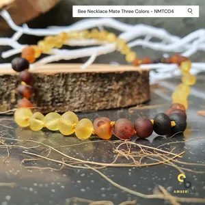 Amber Bee Kalung Amber Anak Premium Mate Three Colors NMTC04 Multicolor Cherry Lemon Cognac Finishing Mate Bahan Full Amber Untuk Tumbuh Gigi Anak