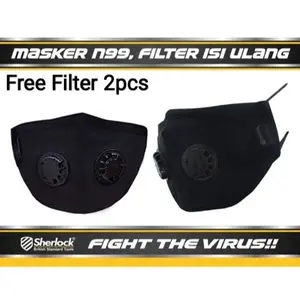 Masker N99 Dual valve Carbon Filter + GRATIS Filter 2pcs Merk SHERLOCK