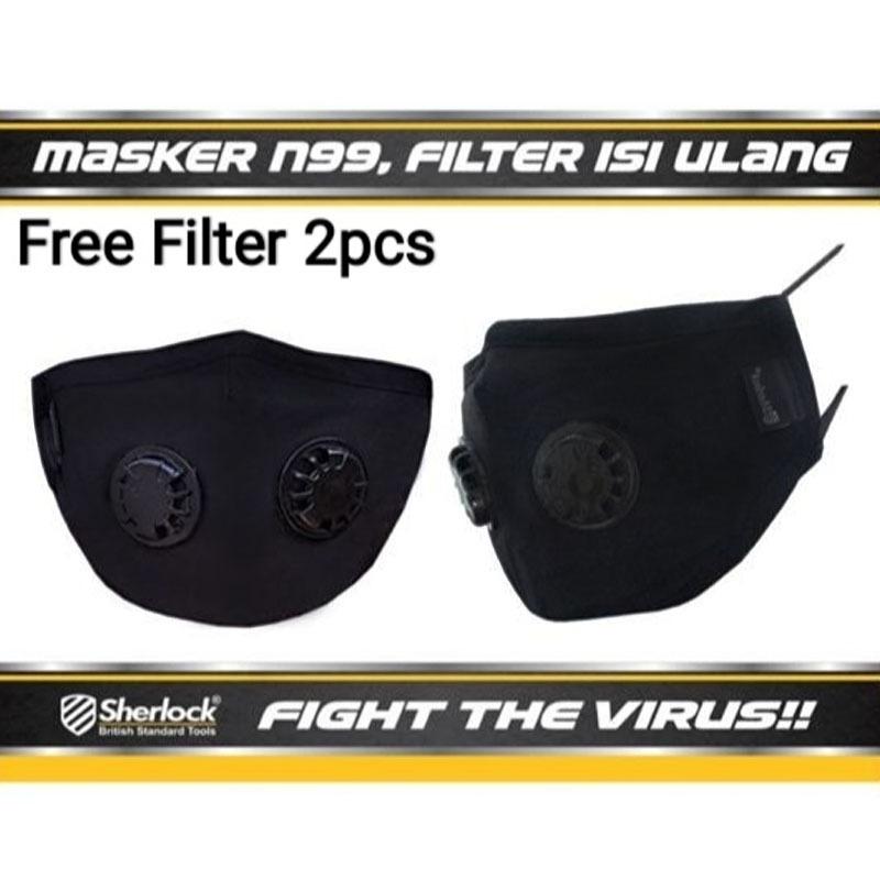 Masker N99 Dual valve Carbon Filter + GRATIS Filter 2pcs Merk SHERLOCK - FILTER