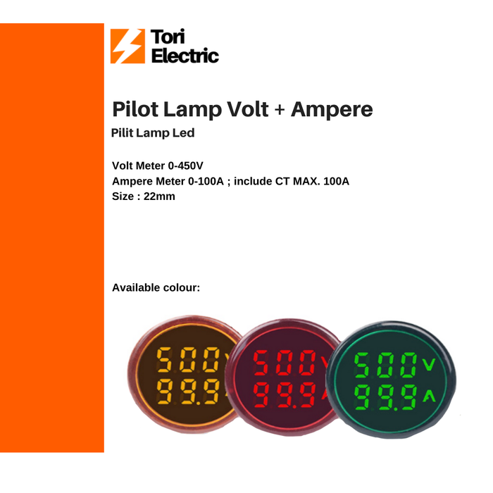Jual PILOT LAMP LED VOLT AMPERE METER 22MM 450V 100A - Merah - Kota ...