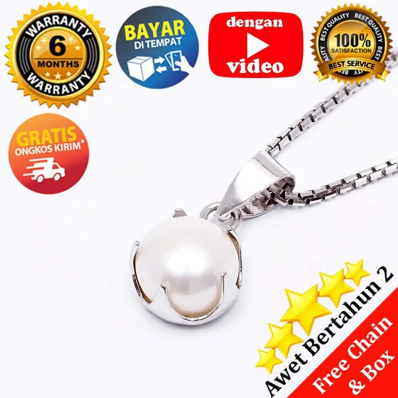 WGP 094 - Kalung Perak Emas Putih dan Mutiara ASLI - Garansi 6 bulan