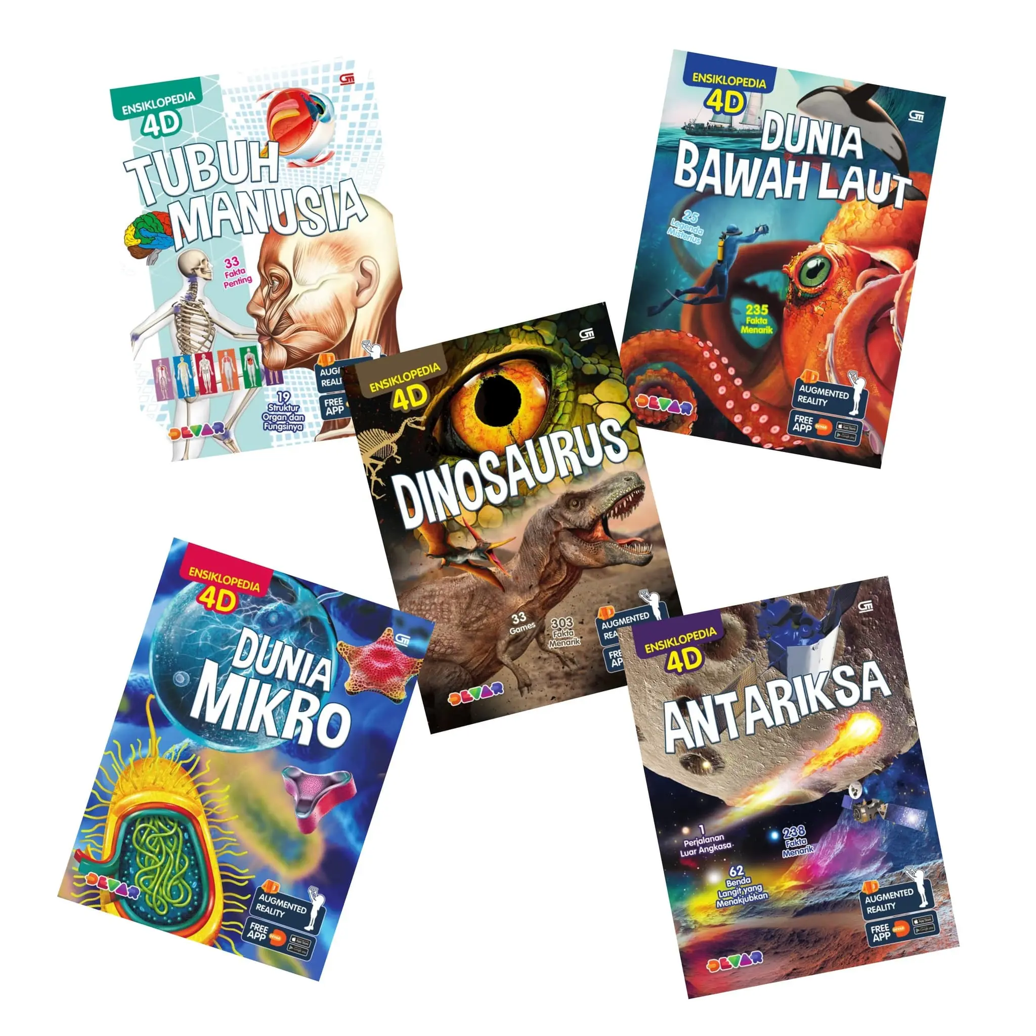Buku Anak Ensiklopedia 4D : Antariksa Tubuh Manusia Dinosaurus Dunia Bawah Laut Mikro