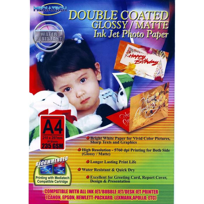 Gambar Mediatech Photo Paper A4 235 Gsm Double Side Glossy Matte - 20 Sheet - 32002 dari Mediatech Travel Gadget Kota Administrasi Jakarta Utara Tokopedia