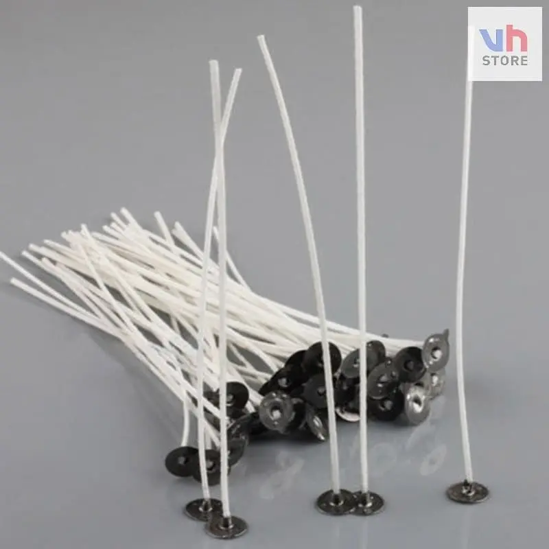 VH STORE Sumbu Lilin 20 cm Katun Pre wax dengan Alas Metal Stabil untuk DIY & Industri Lilin Kualitas Terbaik
