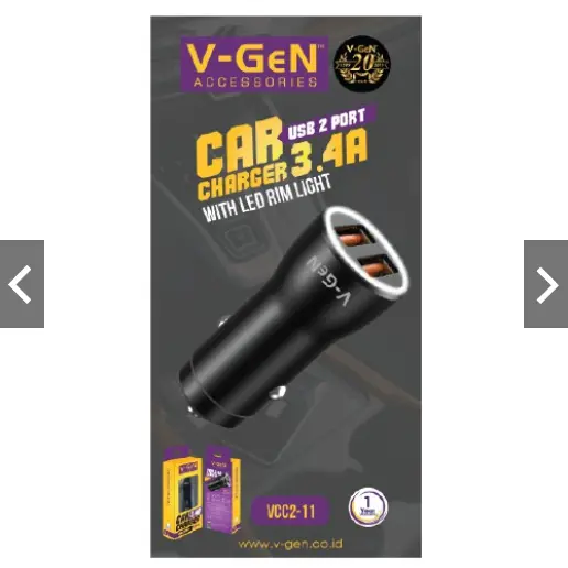 Car Charger V-GeN VCC2-11 3.4A Dual USB LED Charger 2 port