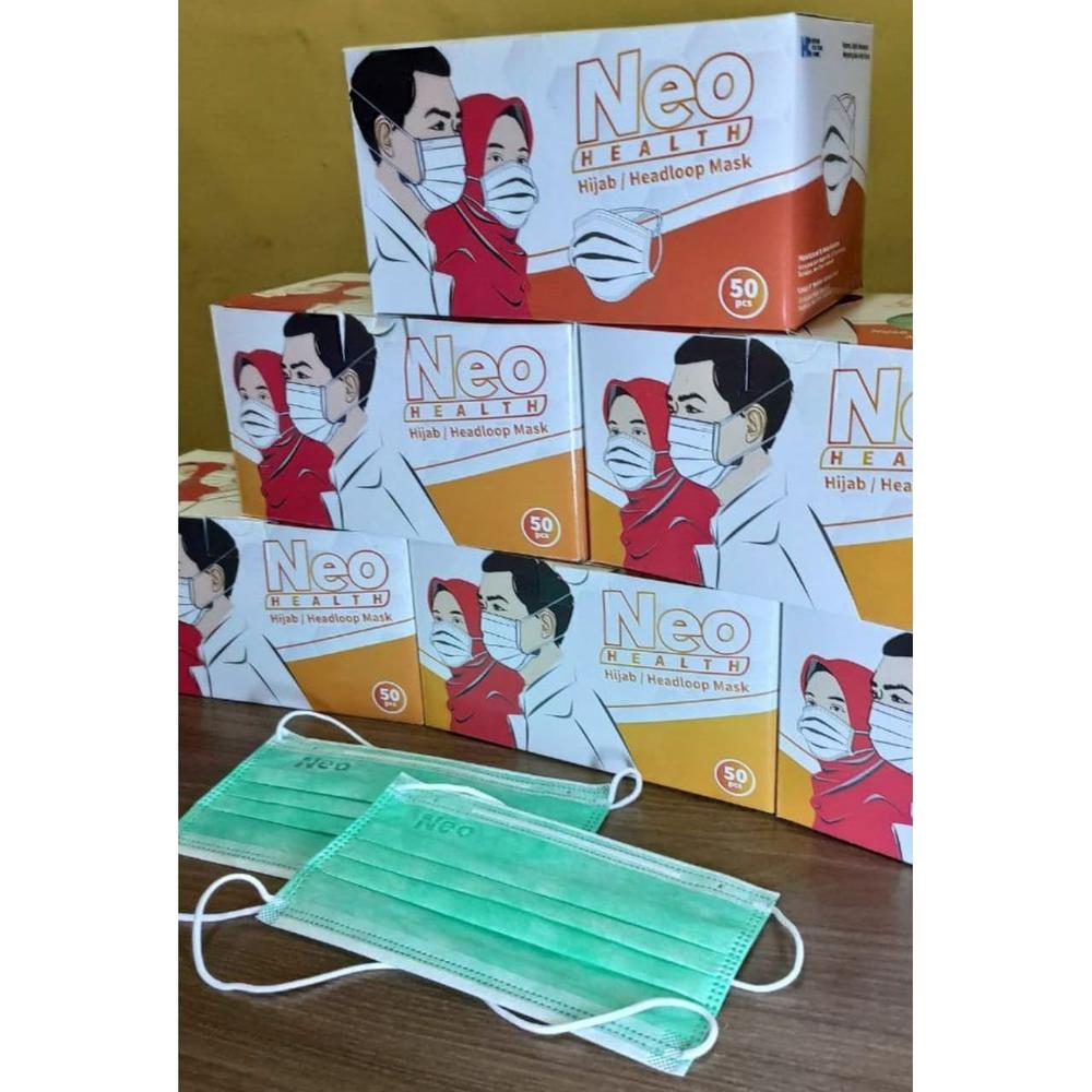 Masker Neo Hijab Headloop 3ply isi 50 pcs Masker Kesehatan Murah