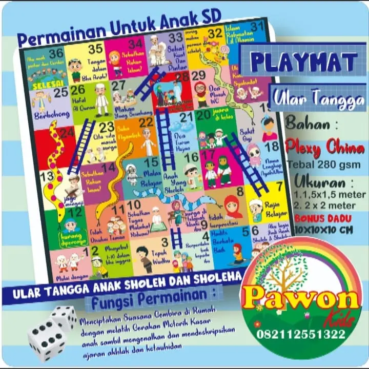 Ular Tangga Raksasa Anak Sholeh (1.5x1.5m) Karpet Bermain Anak SD