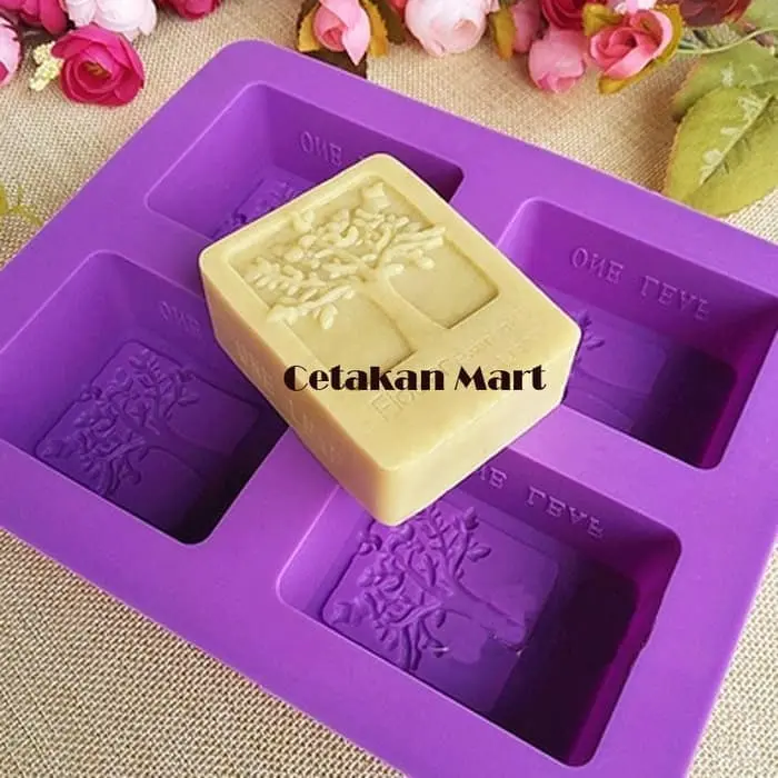 CM Cetakan Silikon Sabun One Leaf Kotak 4 cavity II